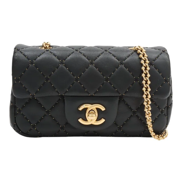Chanel Matelassé Stitch CC Turn-Lock Chain Shoulder Bag, Black (circa 2015) in Black Lambskin from VINTAGE QOO TOKYO