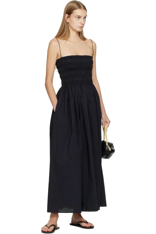 Matteau Black Shirred Bodice Midi Dress, photo 4 of 4 from SSENSE