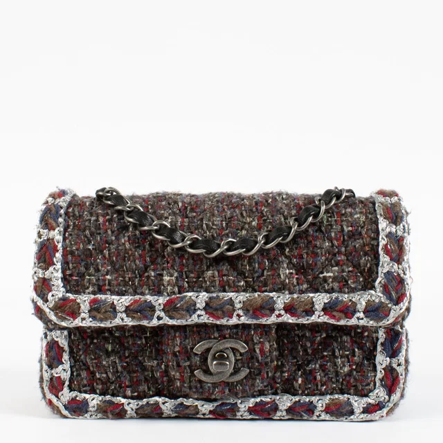 Chanel Grey/Silver Braided Tweed Mini Classic Bag in Grey Tweed from Labellov