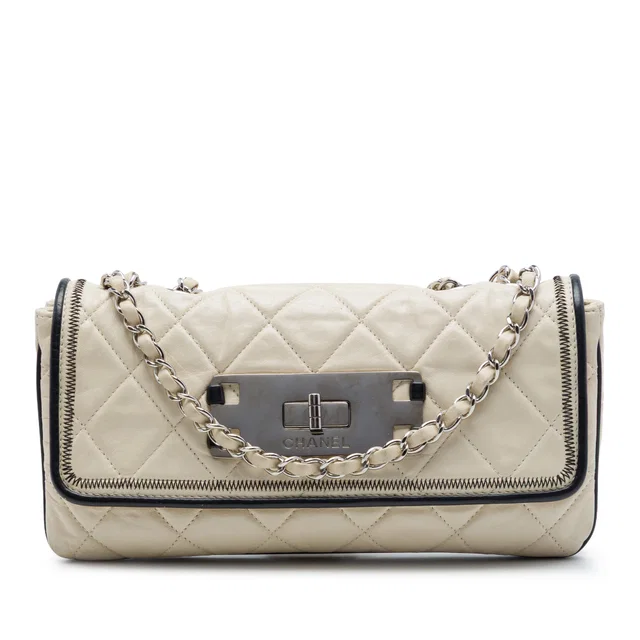 White Chanel Quilted Aged Lambskin Reissue 2.55 East West Flap Shoulder Bag in White Lambskin from Designer Revival