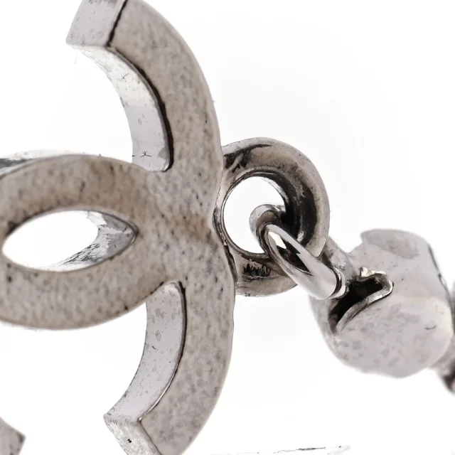 Chanel Crystal CC Heart Drop Earrings Silver in Silver from FASHIONPHILE, photo 5 of 6