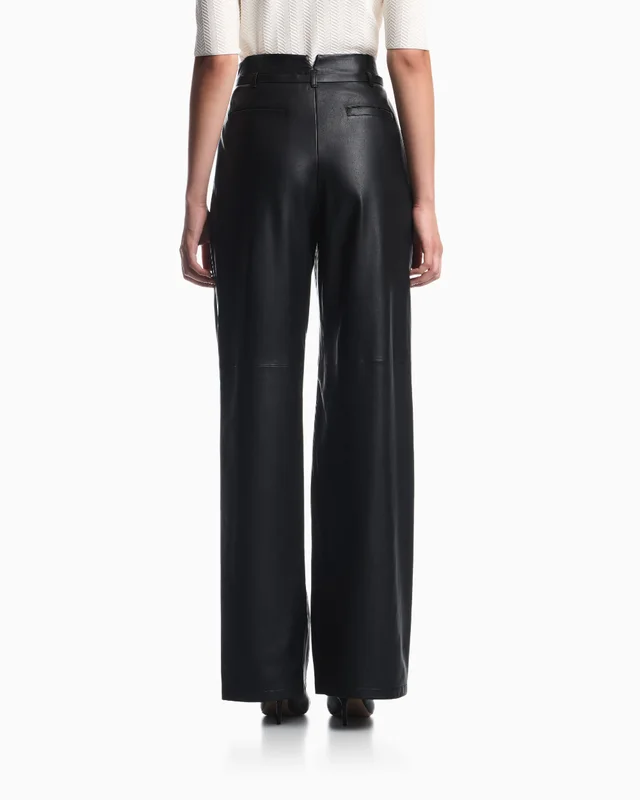 Emporio Armani Trousers in leather with high waist wide leg and belt, photo 6 of 7 from SENSER