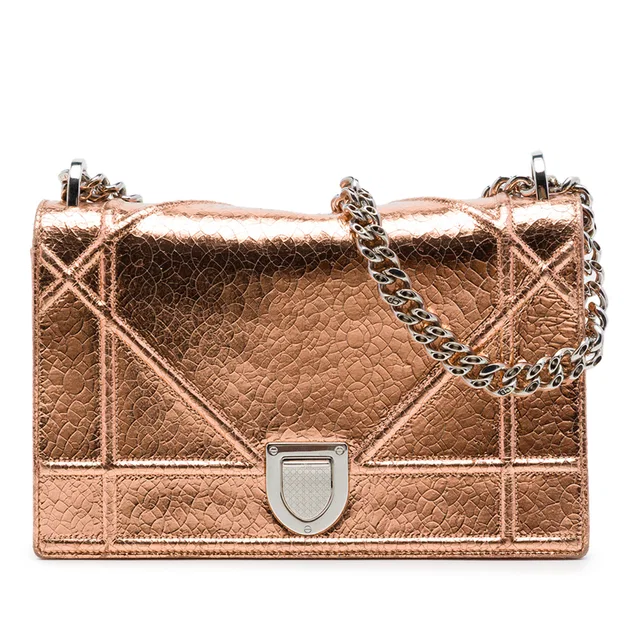 Gold Dior Metallic Ceramic Effect Deerskin Diorama Wallet on Chain Crossbody Bag in Gold Ceramic from Designer Revival