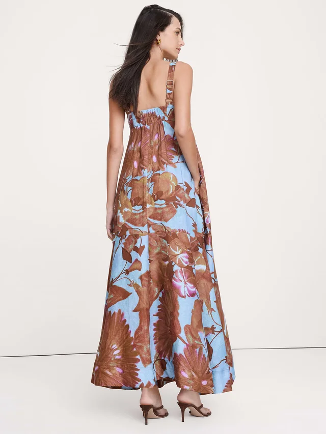 Banana Republic Linen Empire-Waist Maxi Dress in Blue & Brown Floral, photo 2 of 4 from Banana Republic (US)