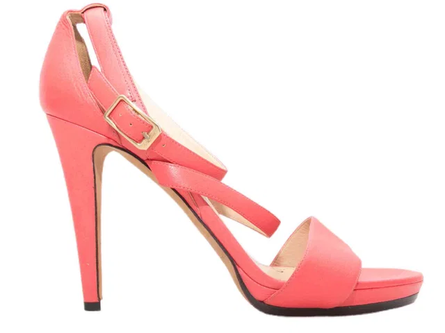 Pink Jimmy Choo Leather Ankle Strap Heeled Sandals Size 42 in Pink Leather from Designer Revival