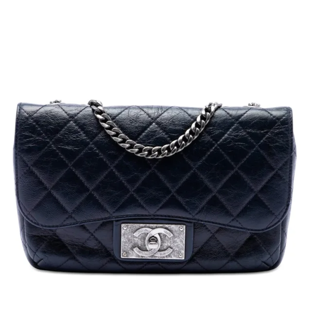 Blue Chanel Medium Quilted Glazed Calfskin CC Plate Flap Crossbody Bag in Blue Calfskin from Designer Revival, photo 1 of 1