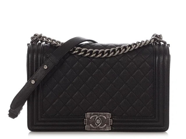 Chanel New Medium Black Quilted Caviar Boy Bag in Black Caviar leather from Ann's Fabulous Finds