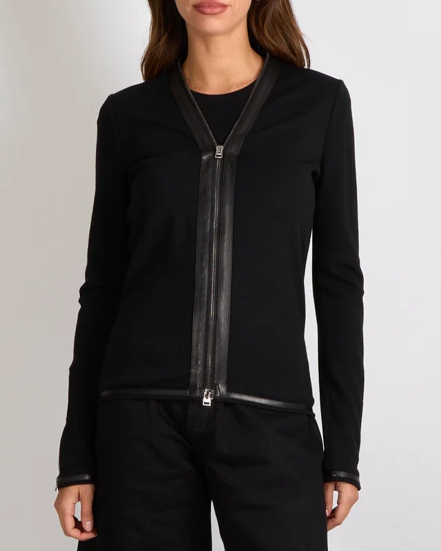 Tom Ford Black Wool Jacket with Lambskin Trims and Silver Zipper Detail Size IT 38 (UK 6) in Black Lambskin from Sellier