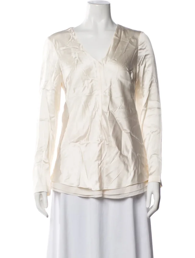 Brunello Cucinelli Silk V-Neck Top in Silk from The RealReal