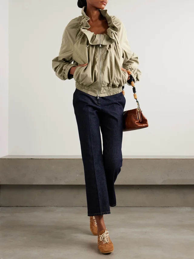 DRIES VAN NOTEN Ruffled gathered cotton-blend jacket in Beige, photo 2 of 2 from NET-A-PORTER (Canada)
