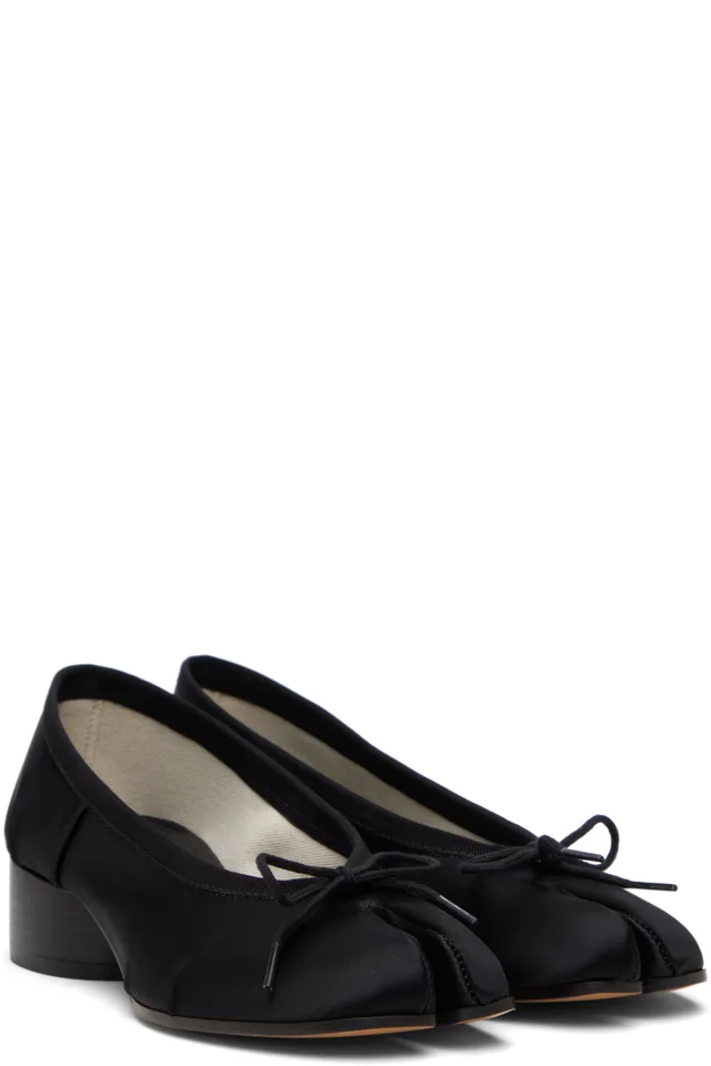 Maison Margiela Black Tabi Satin Ballerina Heels, photo 4 of 5 from SSENSE