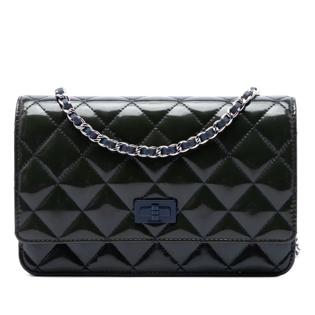 Green Chanel Quilted Patent Reissue 2.55 Wallet On Chain Crossbody Bag in Green Patent leather from Designer Revival