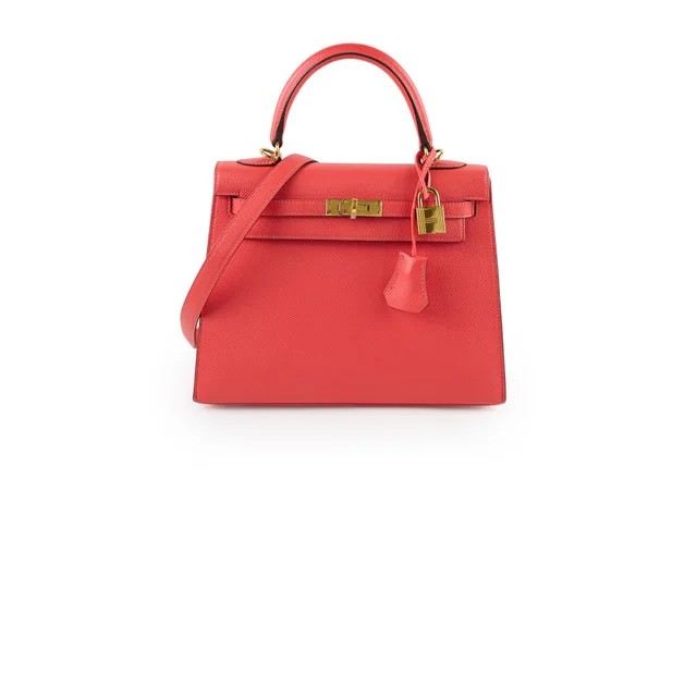 Hermès Kelly 25 Epsom Sellier Rose Jaipur X Stamp in Pink Epsom leather from The Purse Affair