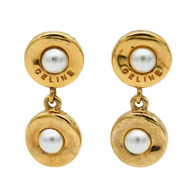 Celine Faux Pearl Double Circle Clip Earrings from Clotheshorse Anonymous