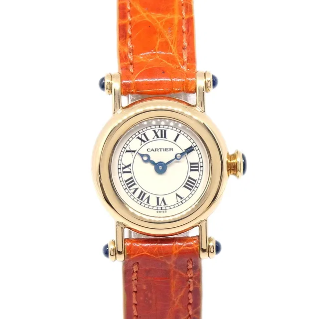 Cartier Mini Diabolo Ref.1470 Quartz Watch 18KYG Orange in Orange Crocodile from AMORE Vintage Tokyo