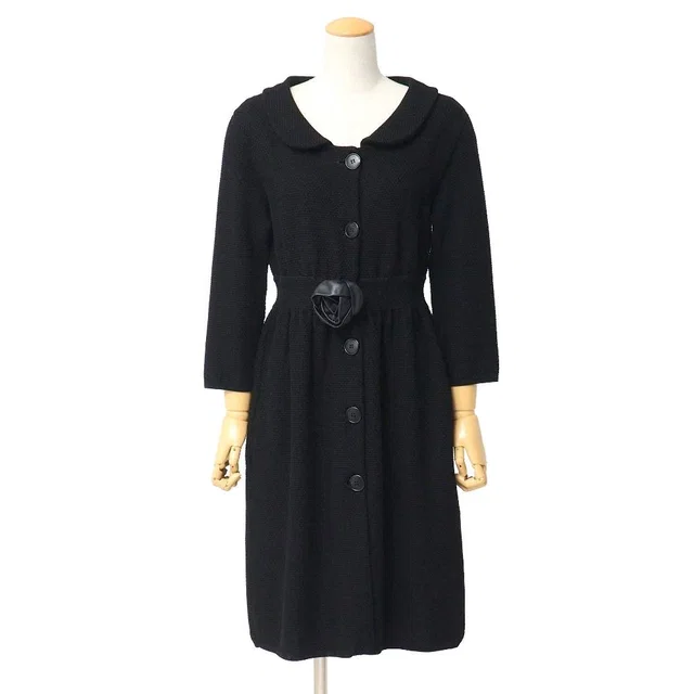 Dior Dress 42 Round Collar Cotton Knit Flower Corsage in Leather from The Reluxe
