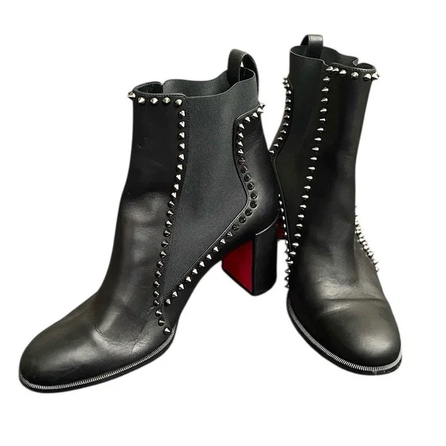 Christian Louboutin Women's Black Outline Spike Leather Ankle Boots Size Eu 38.5 in black Leather from Poshmark
