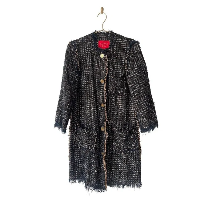 Lanvin 2012 Long Tweed Fringe Wool Cotton Jacket Blazer 38 in blue|brown|red Tweed from Poshmark
