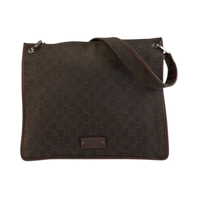 Gucci Brown Silver GG Canvas Shoulder Bag Pochette in Brown Canvas from The Reluxe