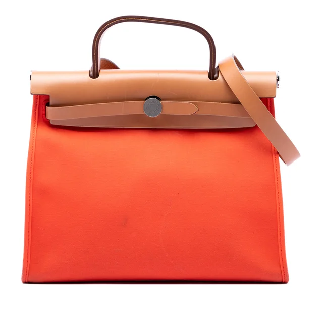 Orange Hermès Toile Herbag Zip 31 Satchel in Orange Canvas from Designer Revival
