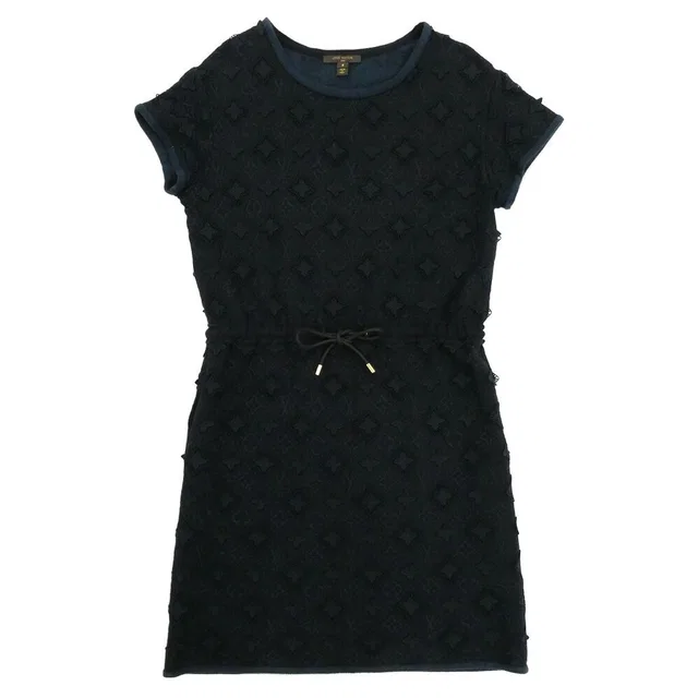 Monogram Lace Dress Short Sleeve Black S LV Flower Embroidery in Black from The Reluxe