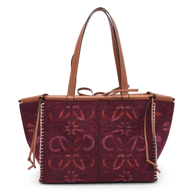 Loewe Anagram Cushion Tote in Burgundy Wool from Blue Spinach