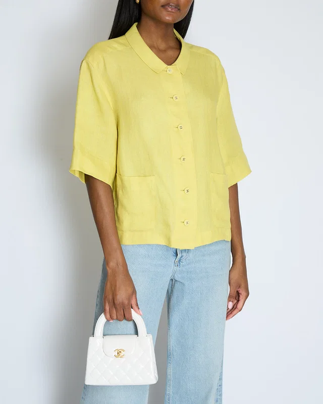 Chanel 96/P Lime Linen Shirt with CC Button Detail and Pockets Size FR 36 (UK 8) from Sellier