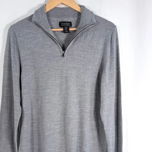 Christian Lacroix Pullover Gray 100% Extrafine Merino Wool Quarter Zip Mens M in gray Wool from Poshmark
