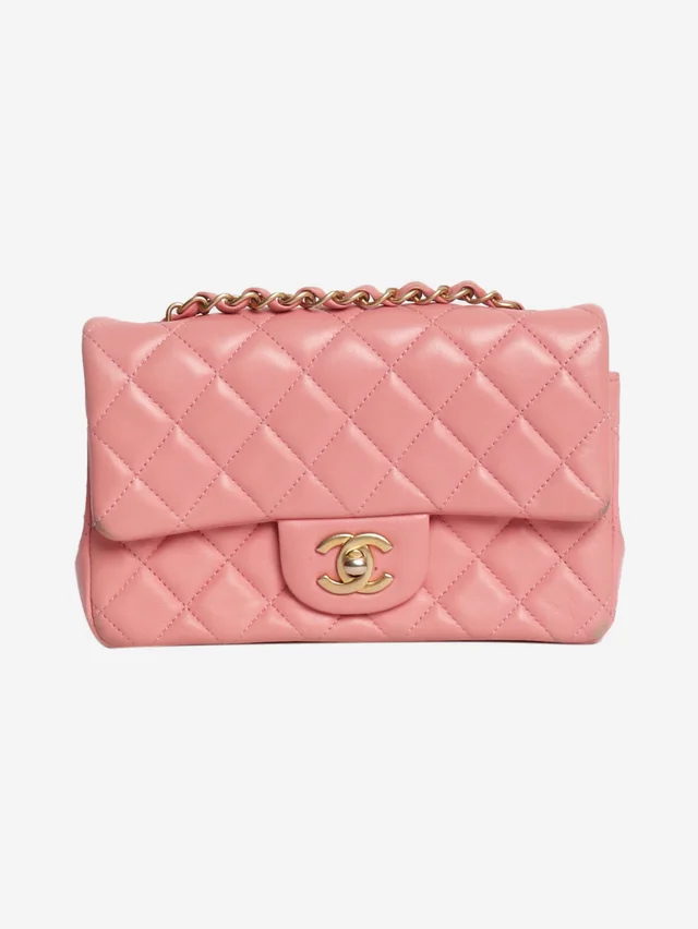 Chanel Pink 2019 mini rectangle lambskin Classic Single Flap bag in Pink Lambskin from Sign of the Times