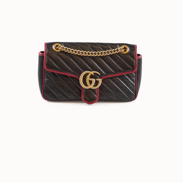 Gucci Medium GG Marmont Flap Chevron Navy/Red in Red from The Purse Affair