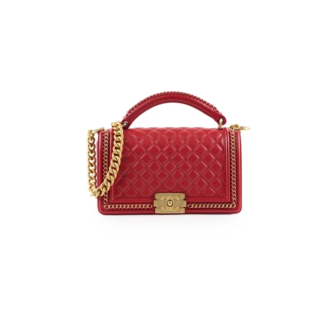 Chanel Chain Around Medium Boy Bag Red Lambskin GHW in Red Lambskin from The Purse Affair