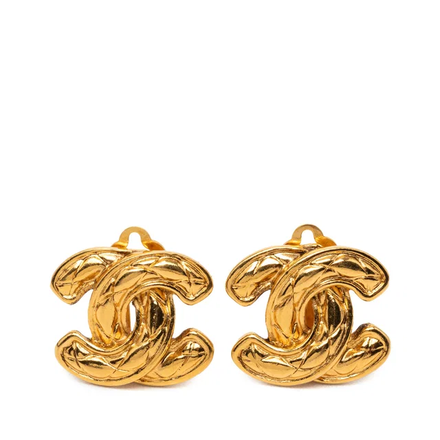Gold Chanel CC Quilted Gold Plated Clip On Earrings in Gold from Designer Revival