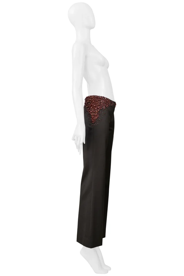 Chloé Fw 2001 Stella Mccartney Grey Pants With Pearl Detail in Grey Wool from Resurrection Vintage, photo 4 of 5