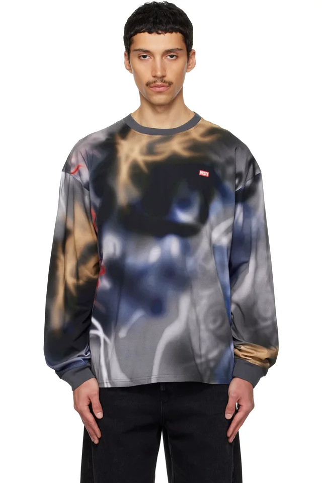 Diesel Gray & Black T-Boxt-Ls-V4 T-shirt, image 1 of 1 from SSENSE