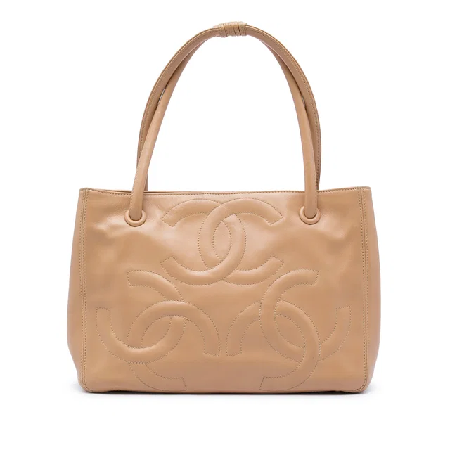 Beige Chanel Lambskin Triple CC Tote in Beige Lambskin from Designer Revival