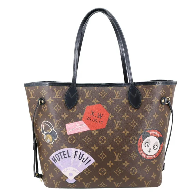 Louis Vuitton Neverfull MM World Tour Monogram Canvas Tote Shoulder Bag Brown in Brown Coated canvas from Dallas Designer Handbags