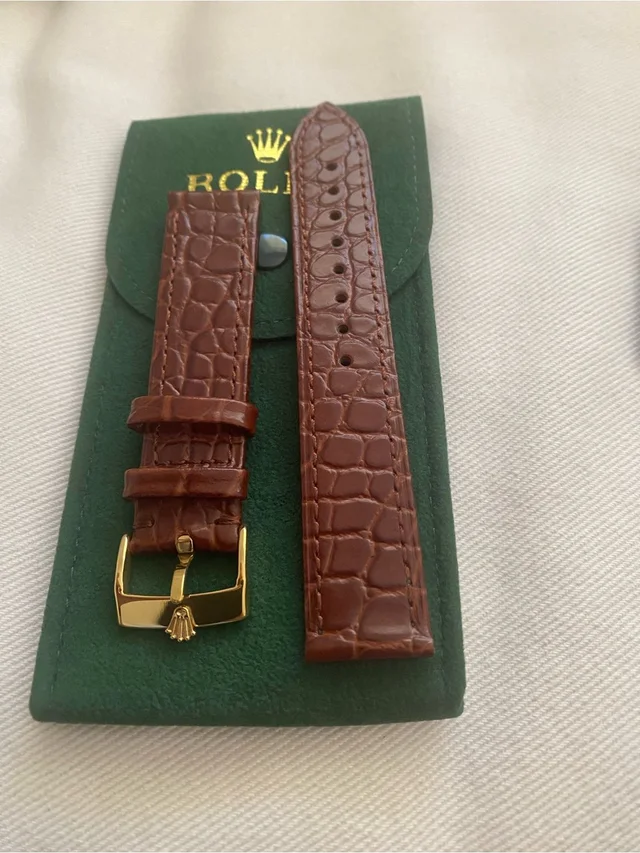 Rolex Brown Crocodile-Embossed Leather Strap Gold Plated Buckle 19mm Pre-Owned in gold|brown|red Crocodile from Poshmark