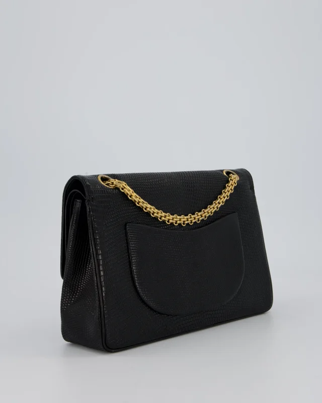 Chanel Vintage Medium Classic Flap Bag in Black Lizard from Sellier, photo 8 of 20