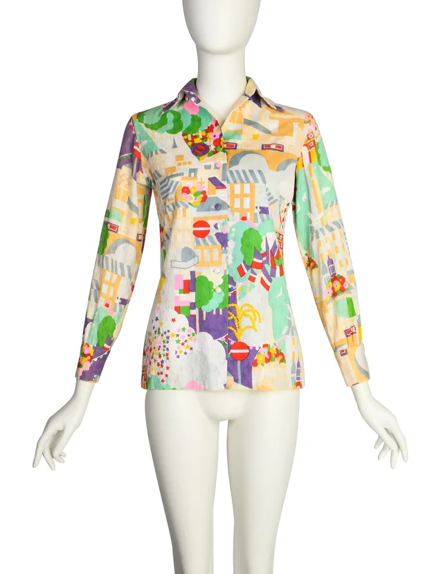Lanvin Vintage 1970s Parisian Arc de Triomphe Novelty Print Cotton Jacquard Shirt from Amarcord Vintage Fashion