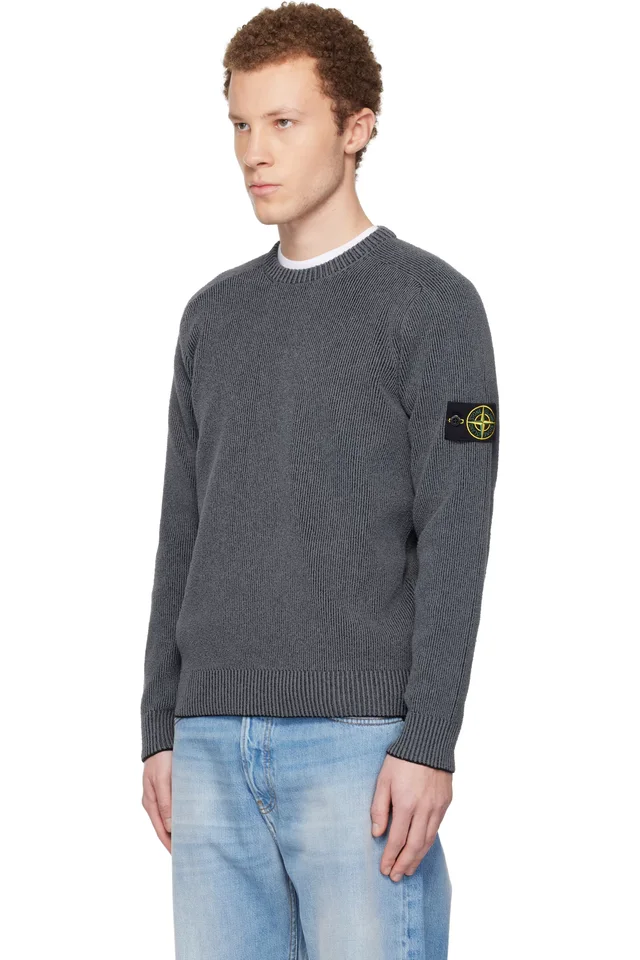 Stone Island Gray 5100033 Plated Rib Cotton Bouclé Sweater, photo 4 of 5 from SSENSE