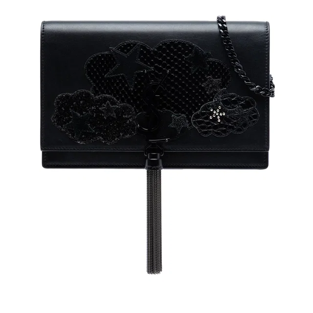 Black Saint Laurent Calfskin Cloud Star Applique Classic Monogram Kate Tassel Wallet on Chain… in Black Calfskin from Designer Revival
