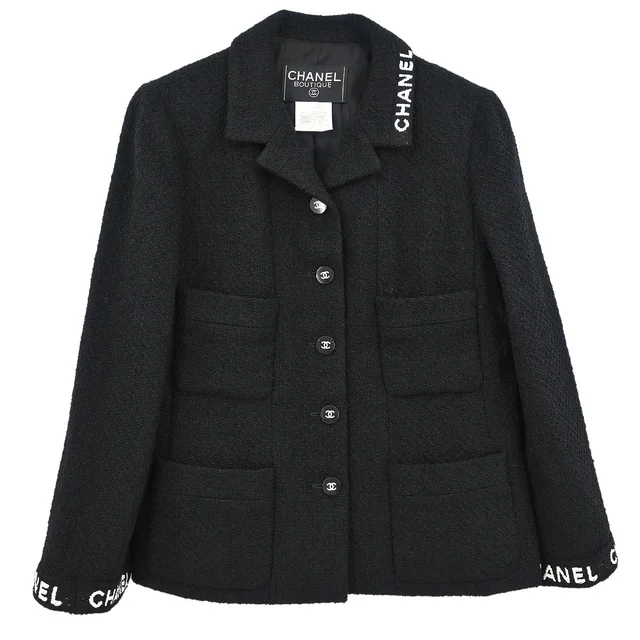 Chanel Single Breasted Jacket Black #36 in Black Nylon from AMORE Vintage Tokyo