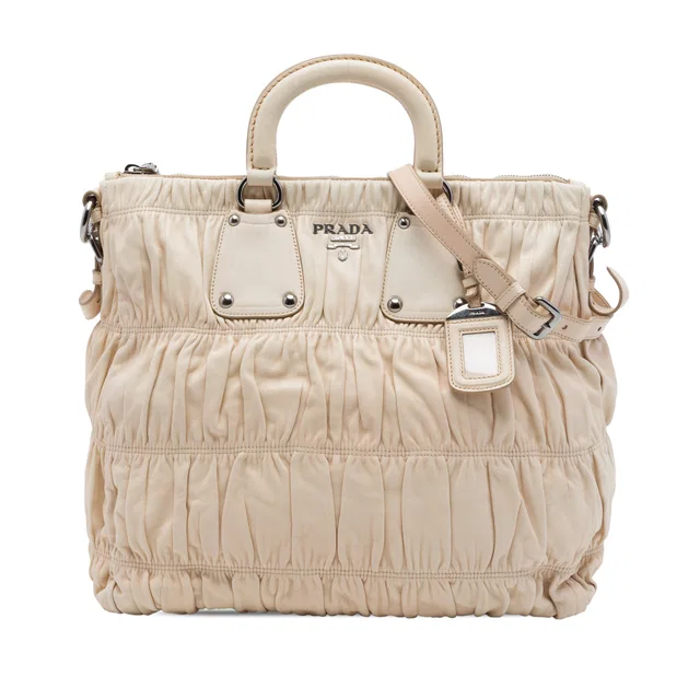 Beige Prada Nappa Gaufre Satchel in Beige Nappa leather from Designer Revival