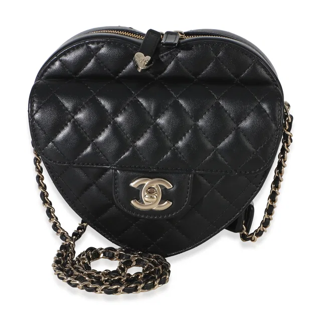 Chanel Black Quilted Lambskin Cc Love Heart Bag Leather Handbag in Black Lambskin from HEWI