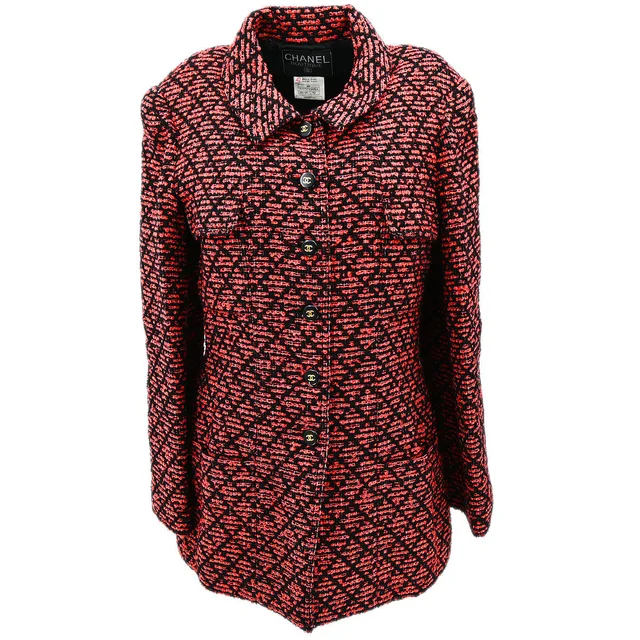Chanel 1995 Single Breasted Jacket Red Black #42 in Black Nylon from AMORE Vintage Tokyo