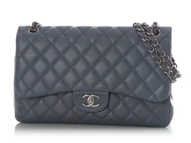 Chanel Jumbo Blue/Gray Quilted Lambskin Classic Double Flap in Blue Lambskin from Ann's Fabulous Finds, photo 3 of 10