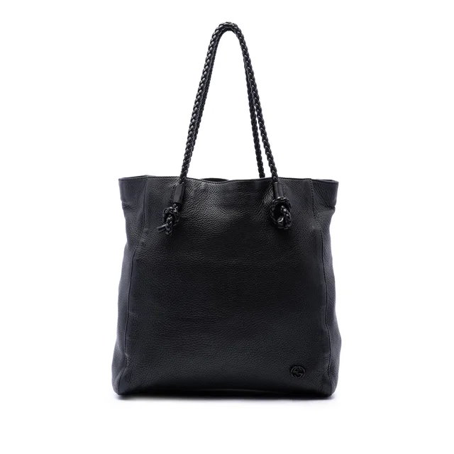 Black Gucci Calfskin Braided Handle Tote in Black Calfskin from Designer Revival
