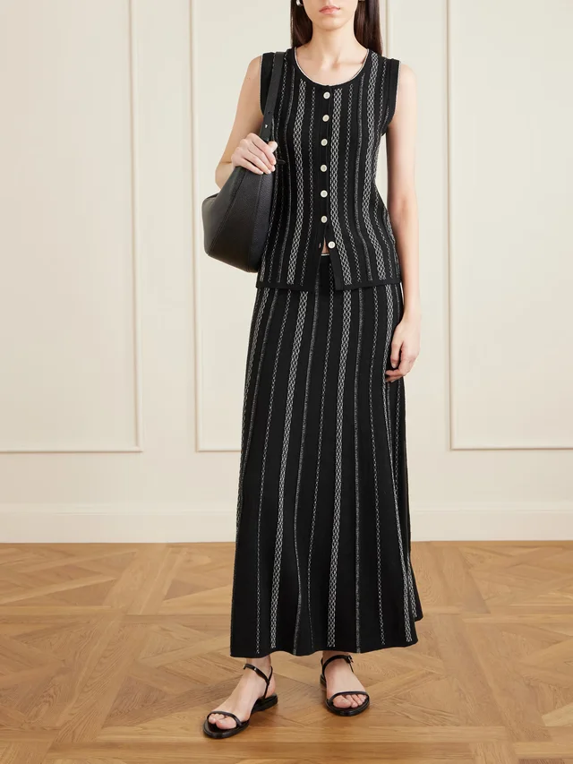 PROENZA SCHOULER WHITE LABEL Morena striped jacquard-knit maxi skirt in Black, photo 2 of 2 from NET-A-PORTER (Canada)