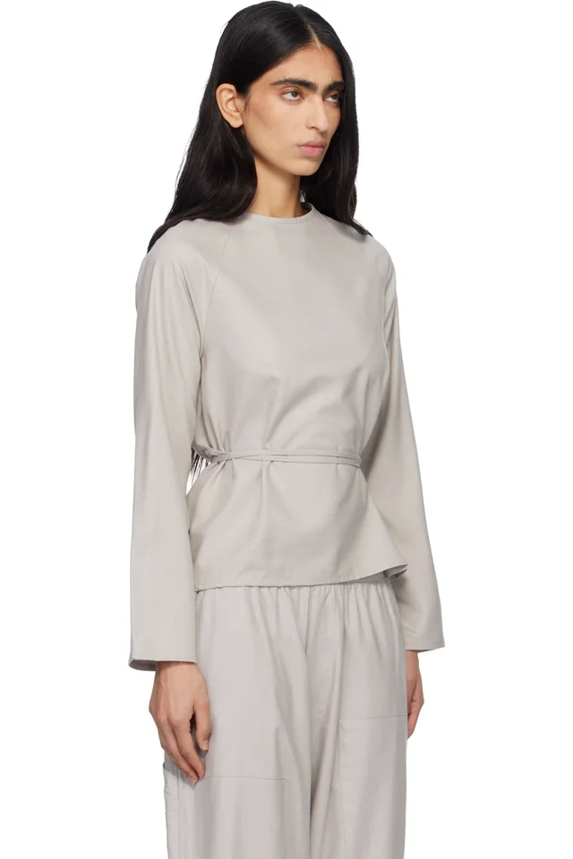 Baserange Taupe Long Sleeve Apron Top, photo 2 of 4 from SSENSE