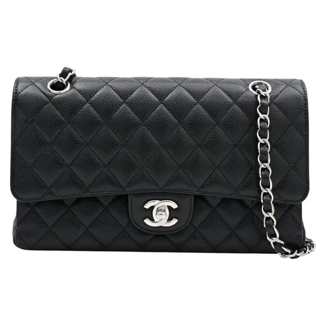 Chanel 2017 Vintage Caviar Leather Classic Flap Chain Bag 25cm Black in Black Caviar leather from VINTAGE QOO TOKYO